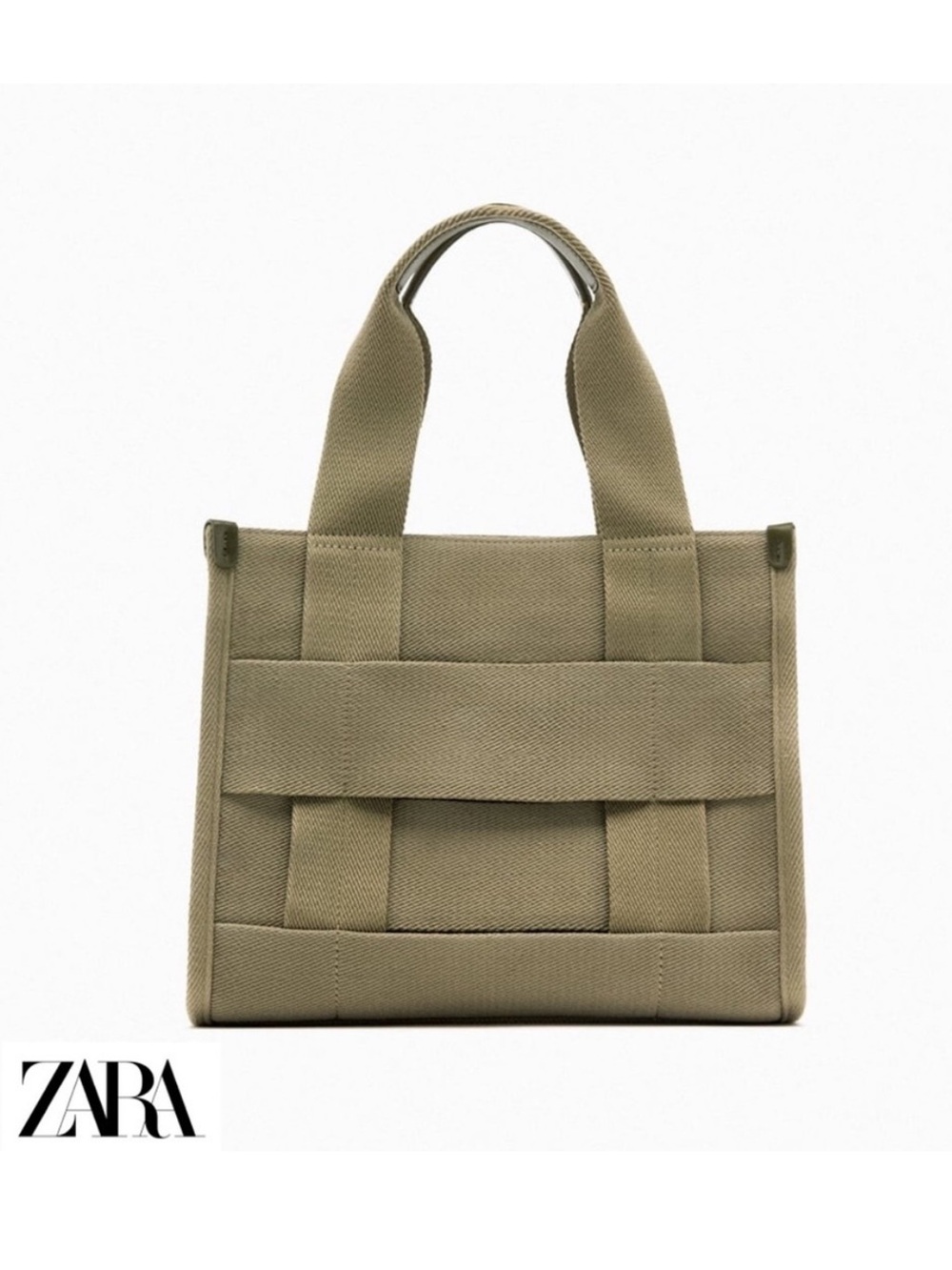 ZARA Olive Canvas Woven Tote